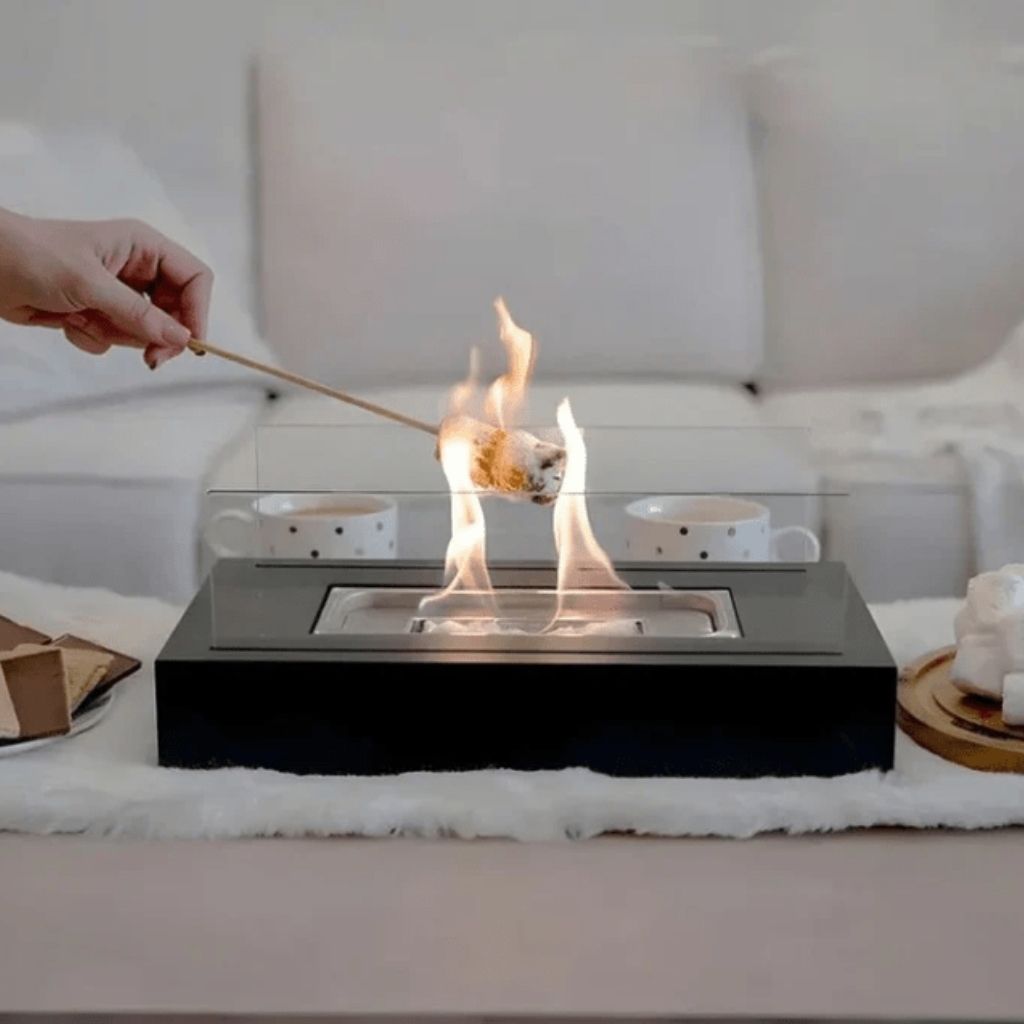 Portable Tabletop Fireplace Real Flame Bio Ethanol Burner for Indoor Outdoor Patio Living Room Rectangle Glass Steel Fire Pit Centerpiece | Thomler