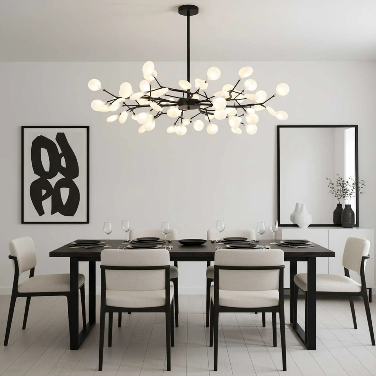 Branch Chandelier with Acrylic Globes – Cascading LED Statement Light for Dining Room & Living Room – Modern Tree Design – Warm White | Thomler