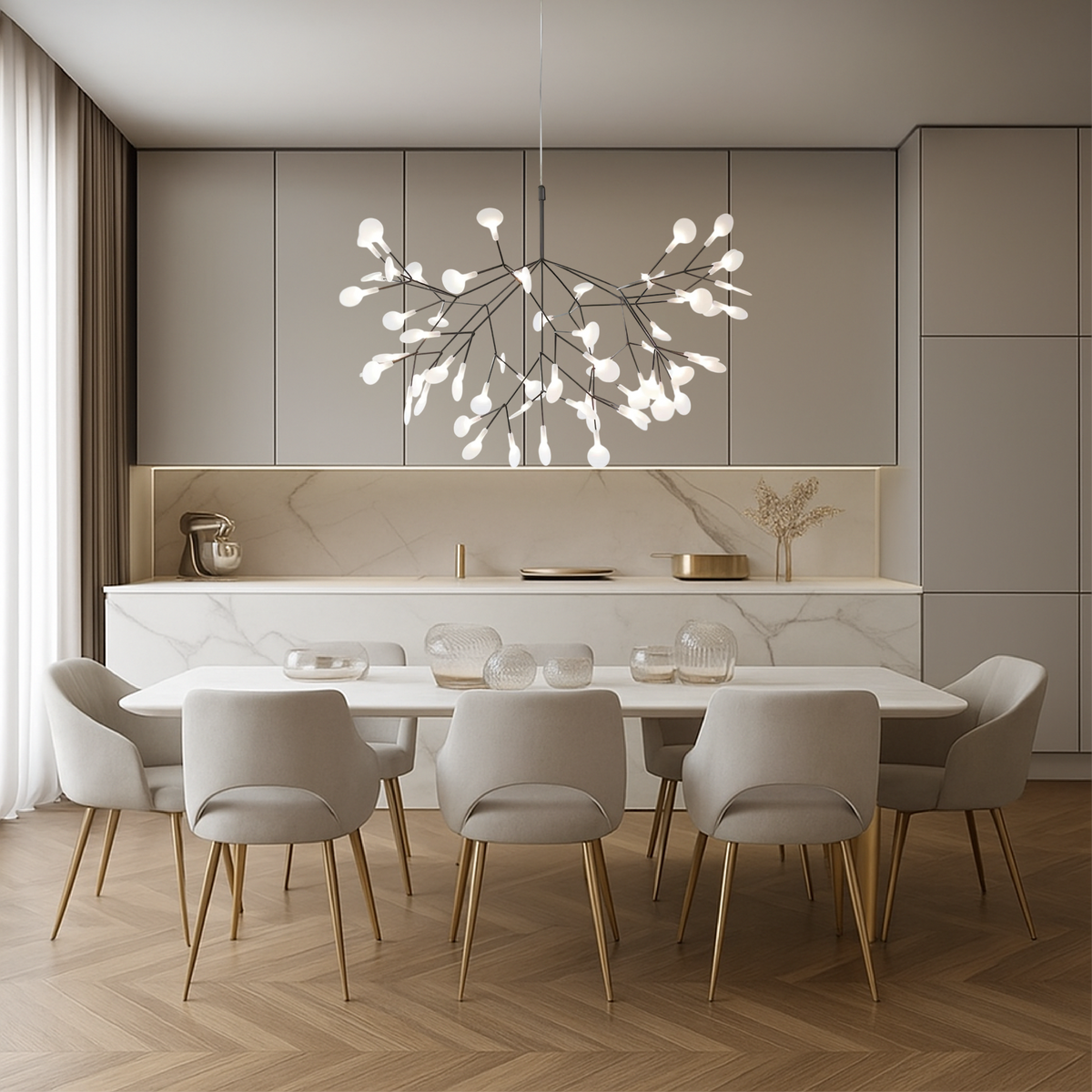 Acrylic Branch Chandelier 31 in Modern Nordic Multi-Light Fixture Dining Room Living Room Bedroom Entryway Adjustable Height | Thomler