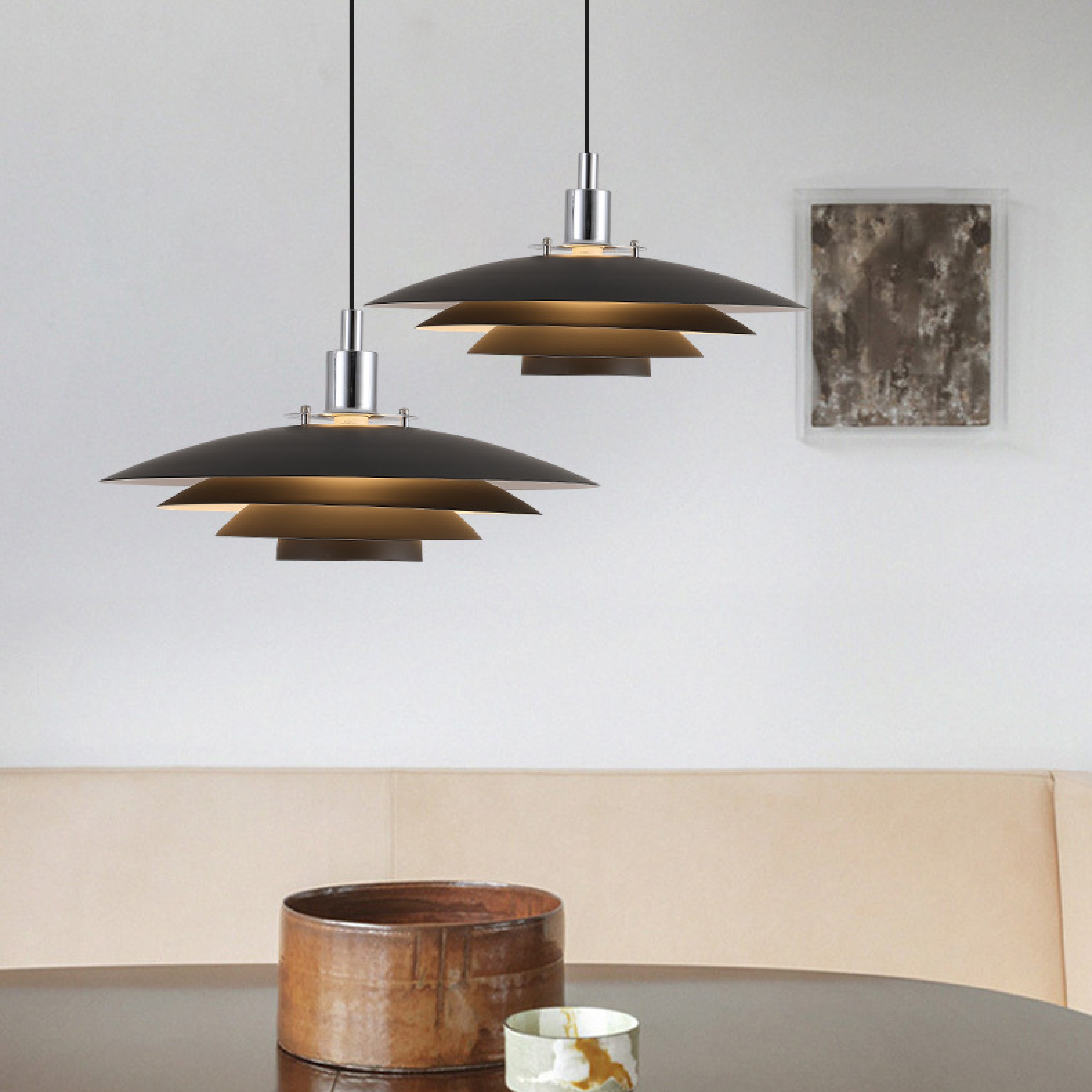 Pendant Light Iron Layered 38.0 cm Black Dining Table Kitchen Island Scandinavian Hanging Ceiling Lamp | Thomler