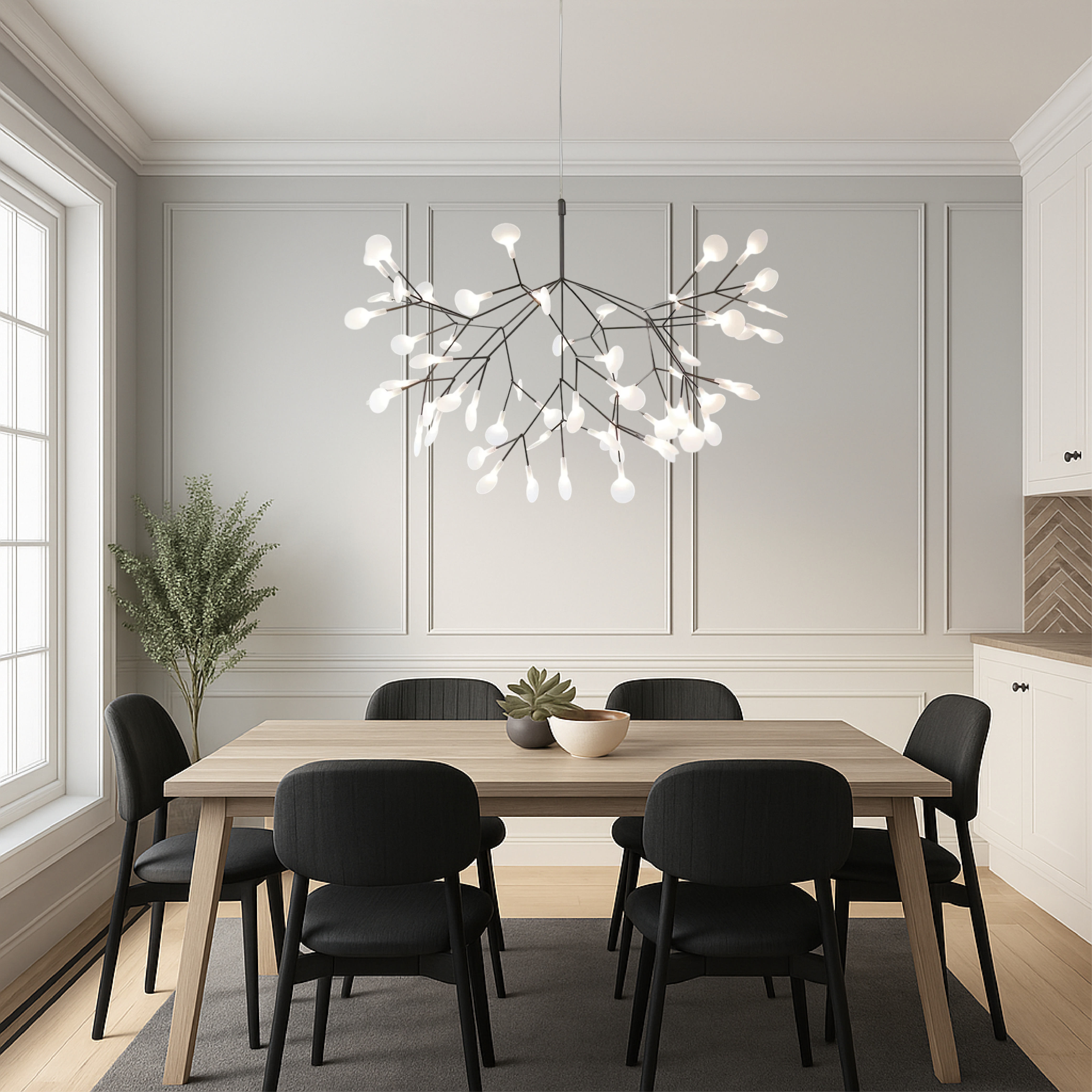 Pendant Light Acrylic Iron Ø203.2 cm Black Scandinavian Dining Room Branch Chandelier Modern LED Ceiling Fixture | Thomler