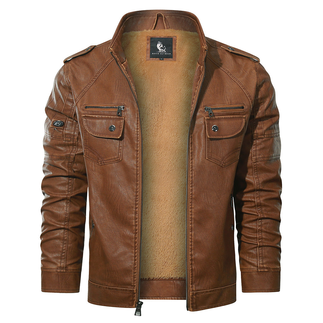Faux Leather Moto Jacket with Fleece Lining – Water-Resistant Zip-Up Coat for Men & Women | Thomler