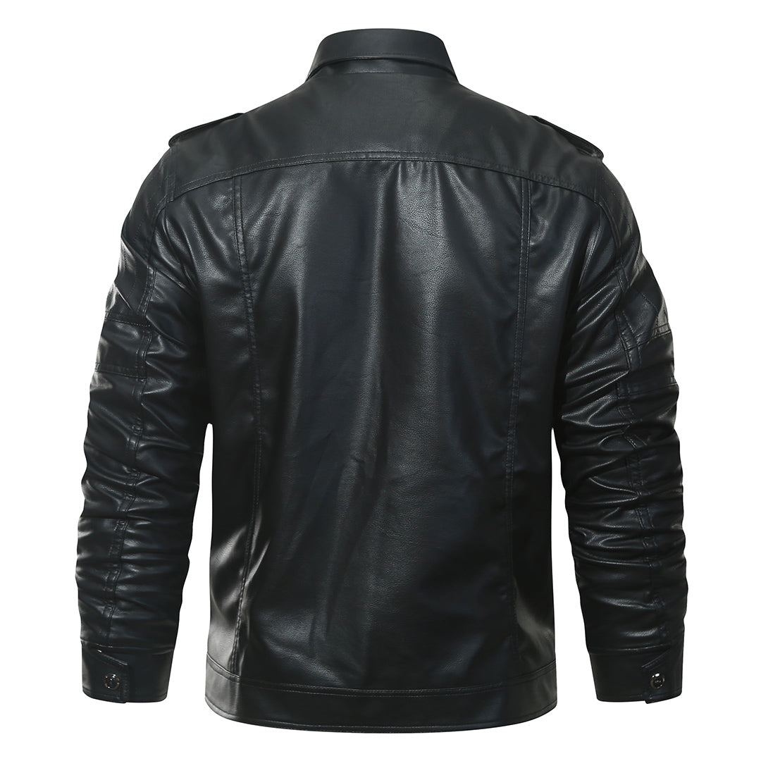 Faux Leather Moto Jacket for Men – Black Fleece-Lined Biker Coat with Water-Resistant Finish | Thomler