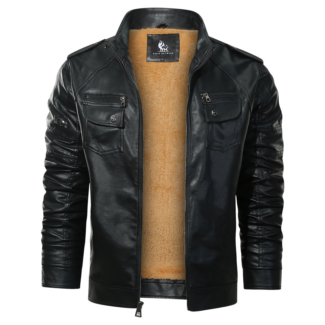 Faux Leather Moto Jacket for Men – Black Fleece-Lined Biker Coat with Water-Resistant Finish | Thomler