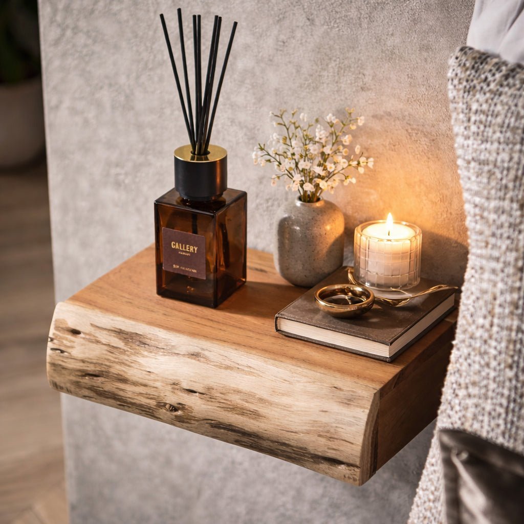 Wall-Mounted Acacia Wood Nightstand Set – Floating Bedside Shelf Pair for Minimalist Bedrooms, Compact Guest Rooms & Modern Home Decor | Thomler