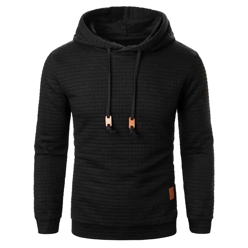 Hooded Sweater with Grid Texture – Slim-Fit Pullover for Men – Casual Layering Knit with Drawstring Hood – Everyday Comfort Hoodie | Thomler