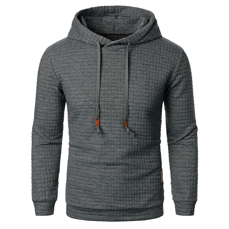 Hooded Sweater with Grid Texture – Slim-Fit Pullover for Men – Casual Layering Knit with Drawstring Hood – Everyday Comfort Hoodie | Thomler