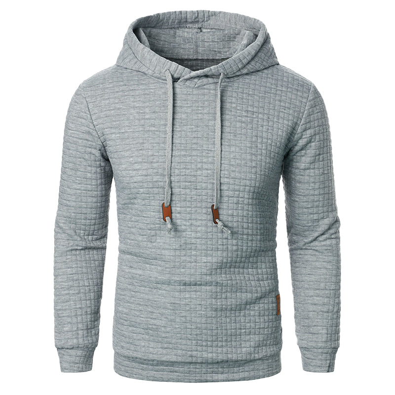 Hooded Sweater with Grid Texture – Slim-Fit Pullover for Men – Casual Layering Knit with Drawstring Hood – Everyday Comfort Hoodie | Thomler