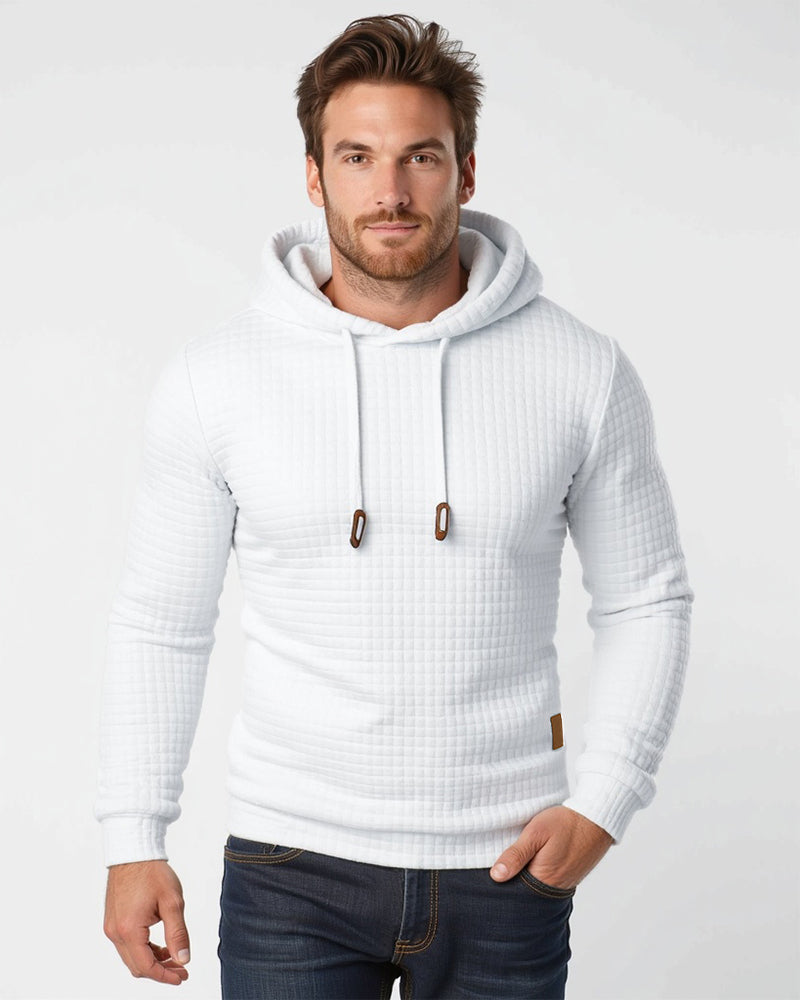 Hooded Sweater with Grid Texture – Slim-Fit Pullover for Men – Casual Layering Knit with Drawstring Hood – Everyday Comfort Hoodie | Thomler