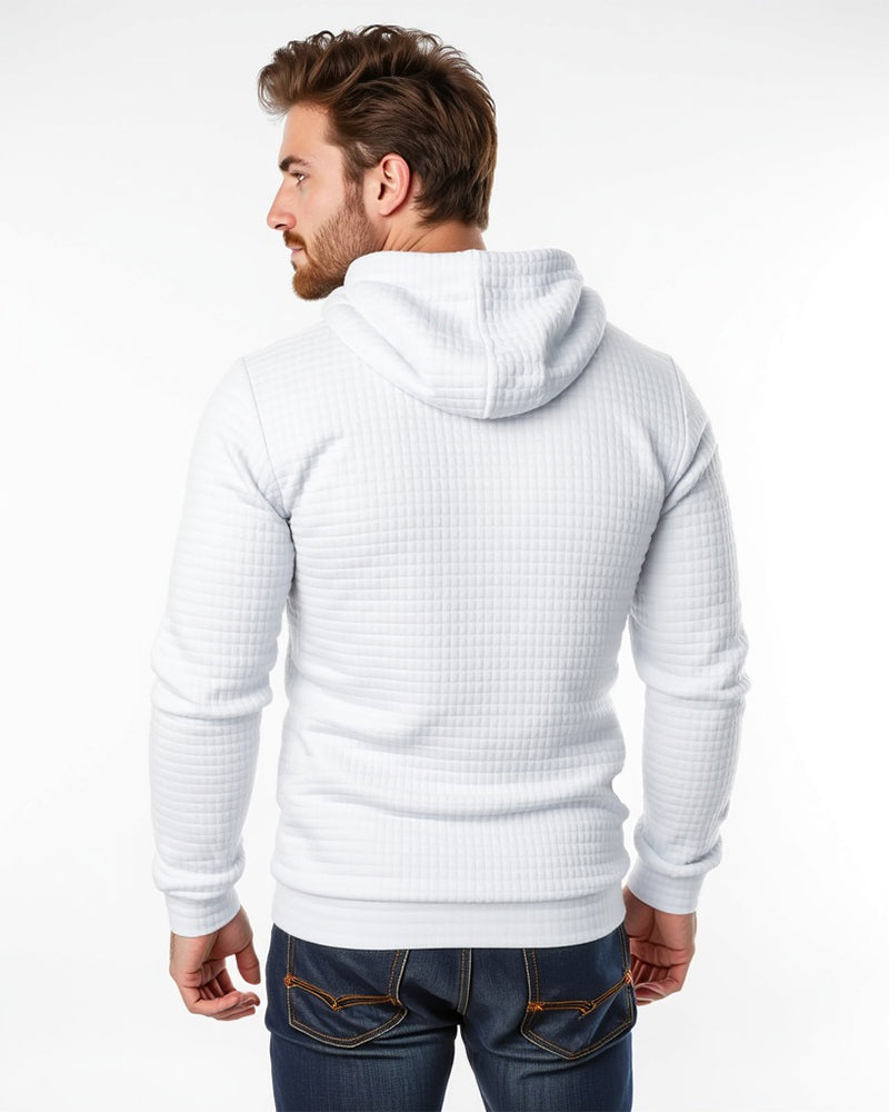 Hooded Sweater with Grid Texture – Slim-Fit Pullover for Men – Casual Layering Knit with Drawstring Hood – Everyday Comfort Hoodie | Thomler