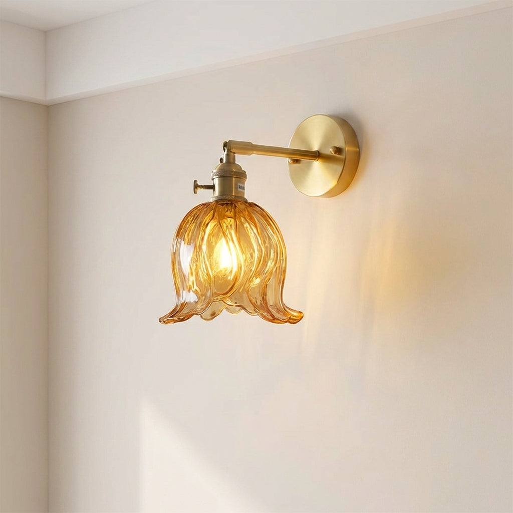 Glass Flower Wall Sconce Light Fixture – Handblown Bloom Design for Living Room, Hallway & Bedroom – Warm 3000K LED – 6 in Diameter | Thomler