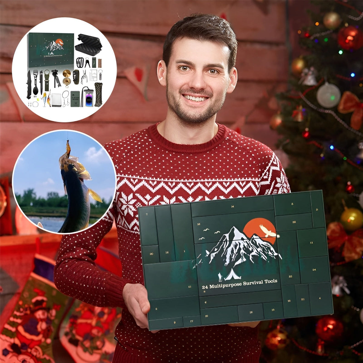 Wilderness Countdown Calendar – 24 Daily Camping & Bushcraft Essentials for Men, Field-Ready Emergency Kit with Multi-Tools, Fire Starters | Thomler