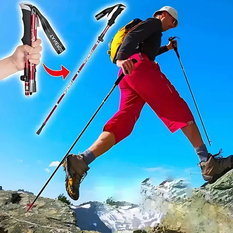 Collapsible Hiking Stick Adjustable Height Lightweight Aluminum Walking Staff for Trail Backpacking Mountain Trekking Men Women Outdoor | Thomler