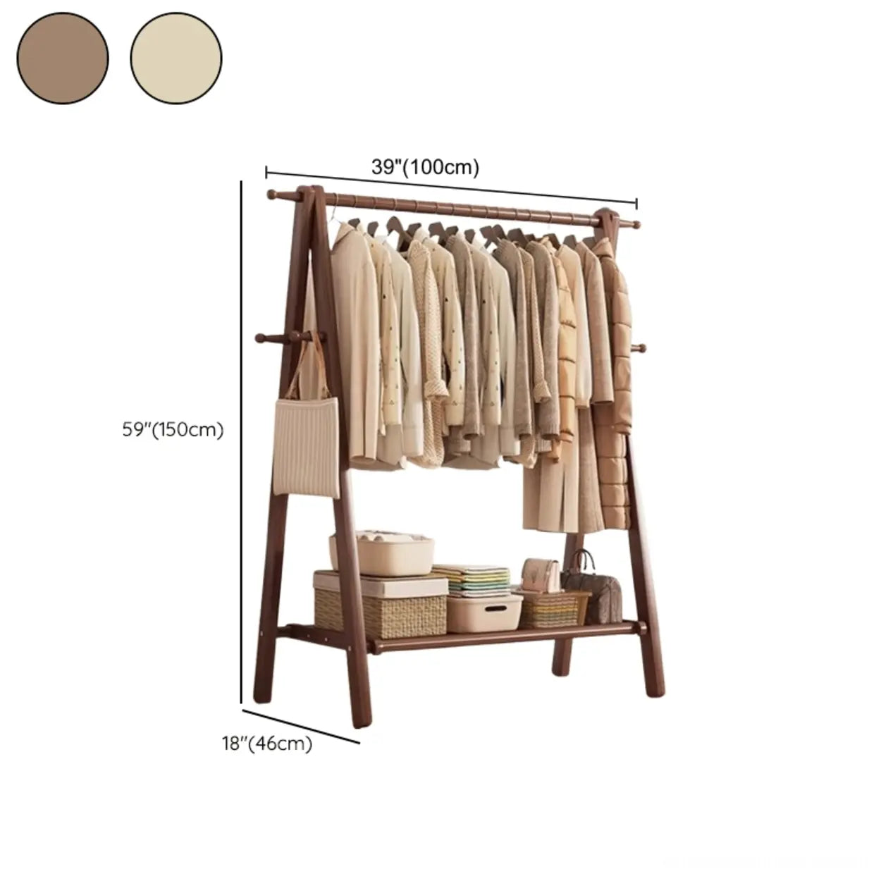 Coat Rack Beech Wood 150.0 cm Natural Hallway Bedroom Storage Stand Foldable A Frame Garment Organiser With Shelf Hooks | Thomler