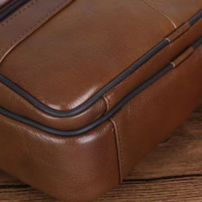 Men's Genuine Leather Crossbody Messenger Bag with Adjustable Strap - Full Grain Cowhide Shoulder Bag for Work Travel Daily Use | Thomler