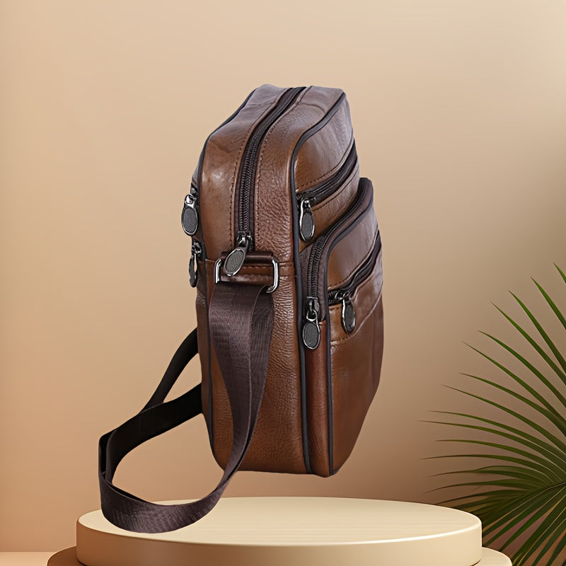 Men's Genuine Leather Crossbody Messenger Bag with Adjustable Strap - Full Grain Cowhide Shoulder Bag for Work Travel Daily Use | Thomler