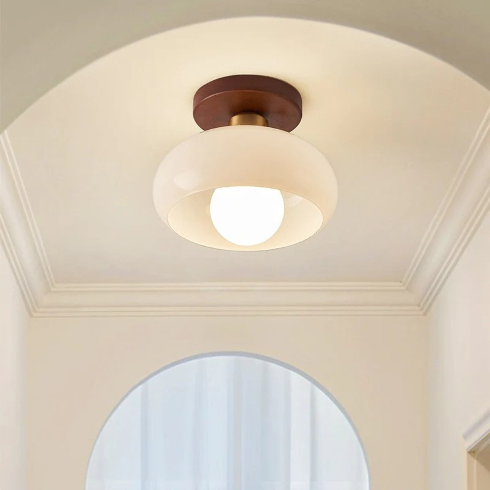 Flush-Mount Ceiling Light with Cream Glass Shade – Modern Minimalist Design for Bedroom, Hallway & Living Room | Thomler