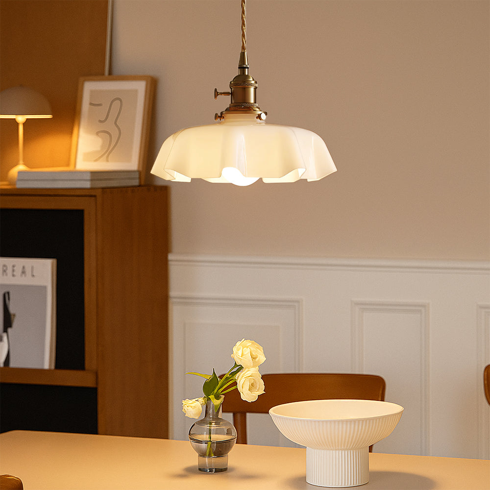 French-Inspired Glass Pendant Light with Adjustable Height for Dining Room & Bar – Brass & Glass Fixture with E26 Socket – 10 in Diameter | Thomler
