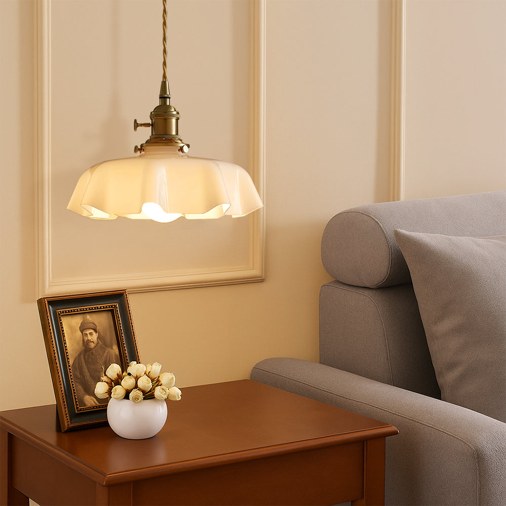 French-Inspired Glass Pendant Light with Adjustable Height for Dining Room & Bar – Brass & Glass Fixture with E26 Socket – 10 in Diameter | Thomler