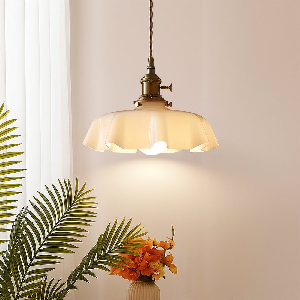French-Inspired Glass Pendant Light with Adjustable Height for Dining Room & Bar – Brass & Glass Fixture with E26 Socket – 10 in Diameter | Thomler