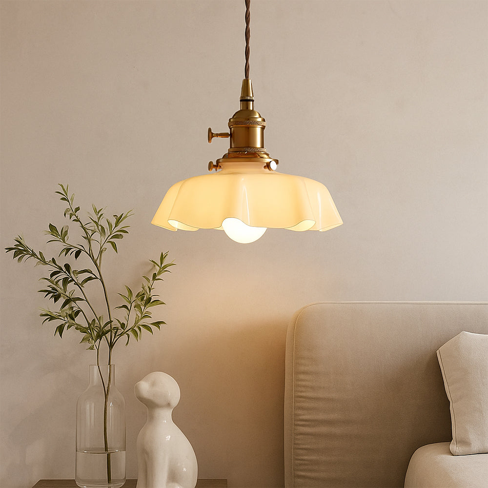French-Inspired Glass Pendant Light with Adjustable Height for Dining Room & Bar – Brass & Glass Fixture with E26 Socket – 10 in Diameter | Thomler
