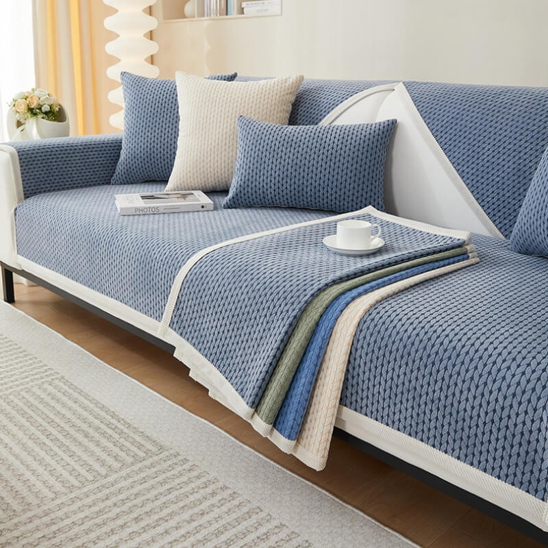 Chenille Furniture Protector with Textured Wheat Pattern – Scratch-Resistant Slip-Free Throws for Sofas, Chairs & Sectionals | Thomler