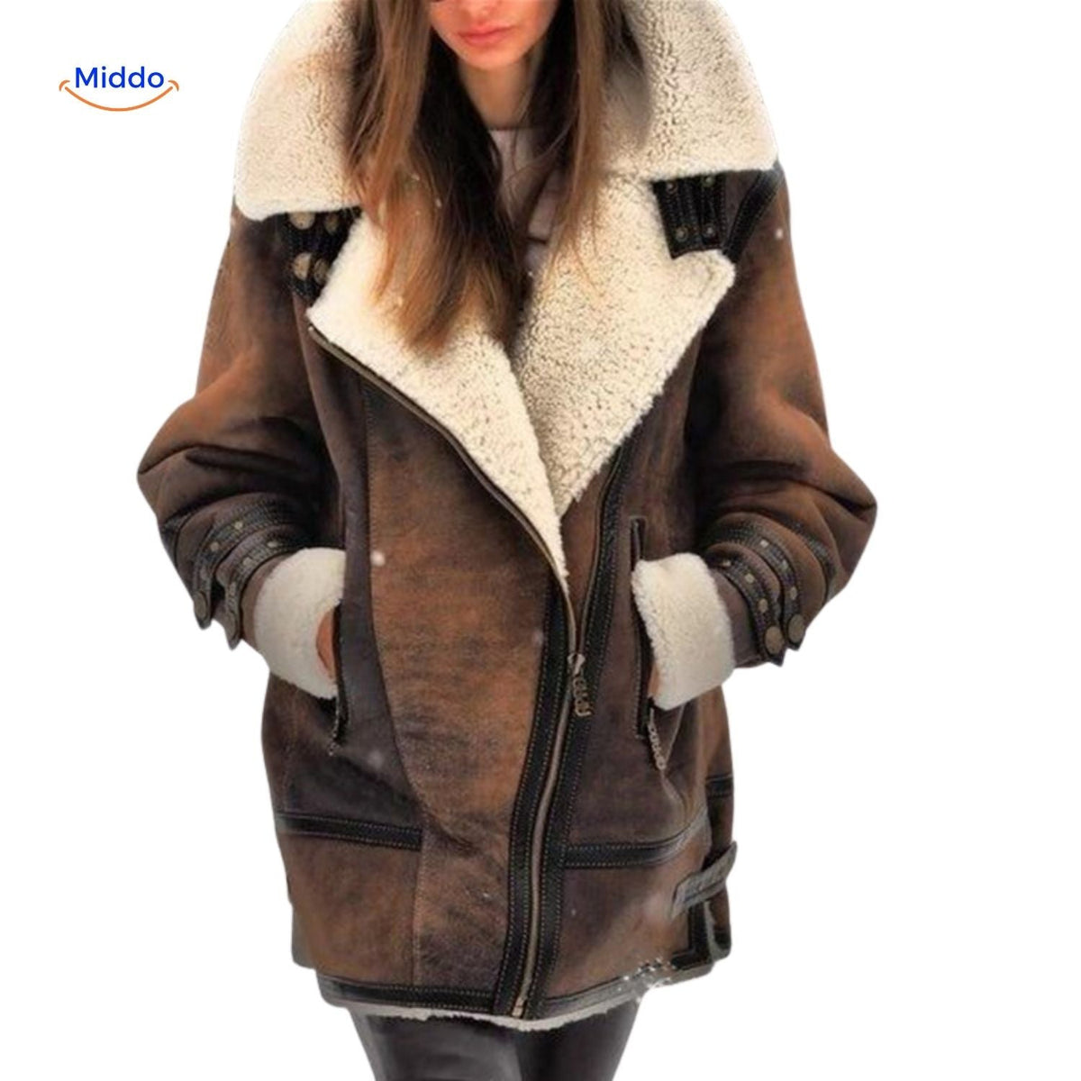 Women's Faux Suede Long Coat with Plush Faux Fur Lining – Windproof Full-Length Winter Jacket | Thomler