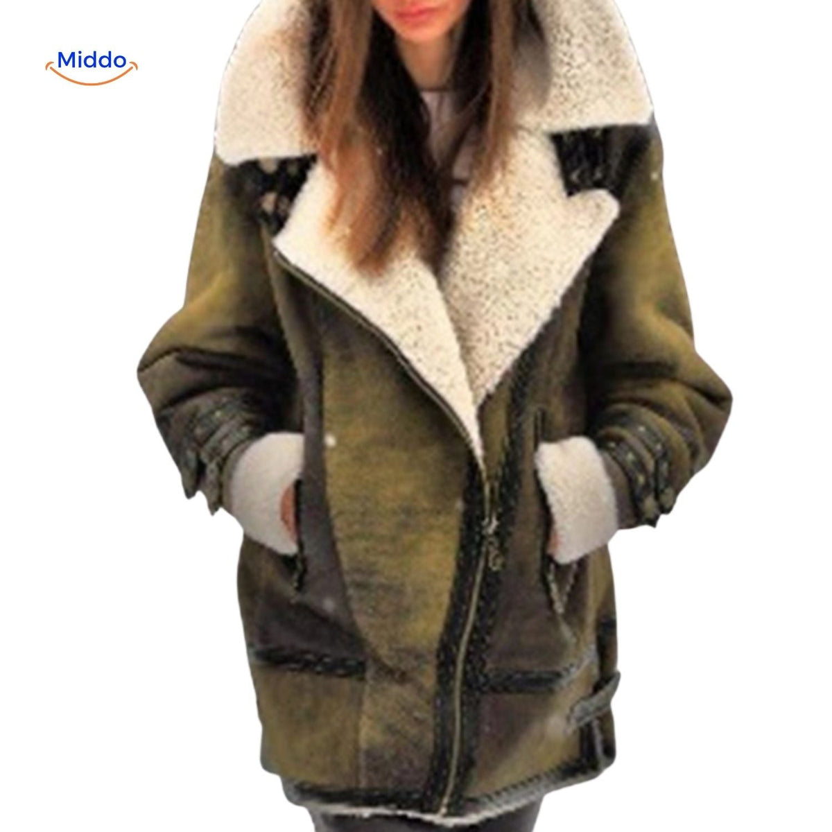 Women's Faux Suede Long Coat with Plush Faux Fur Lining – Windproof Full-Length Winter Jacket | Thomler
