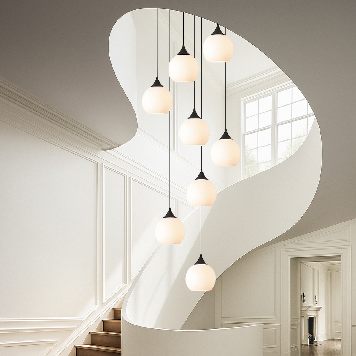 Spiral Stairway Crystal Chandelier LED Multi-Story Foyer Ceiling Light Height-Adjustable Modern Entryway Hanging Fixture for Grand Staircase | Thomler