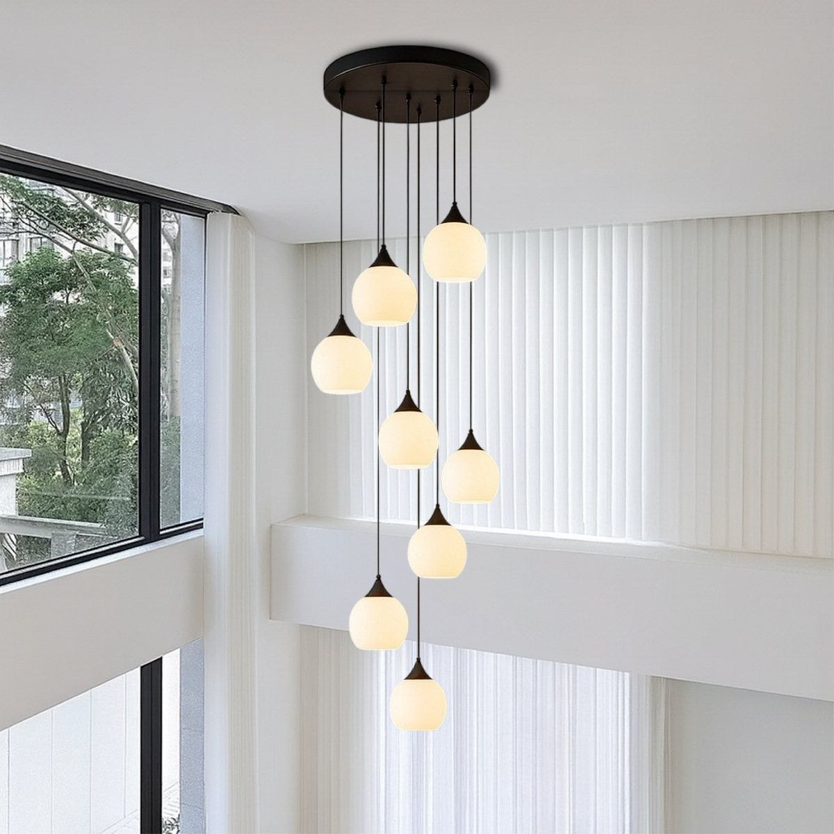 Spiral Stairway Crystal Chandelier LED Multi-Story Foyer Ceiling Light Height-Adjustable Modern Entryway Hanging Fixture for Grand Staircase | Thomler