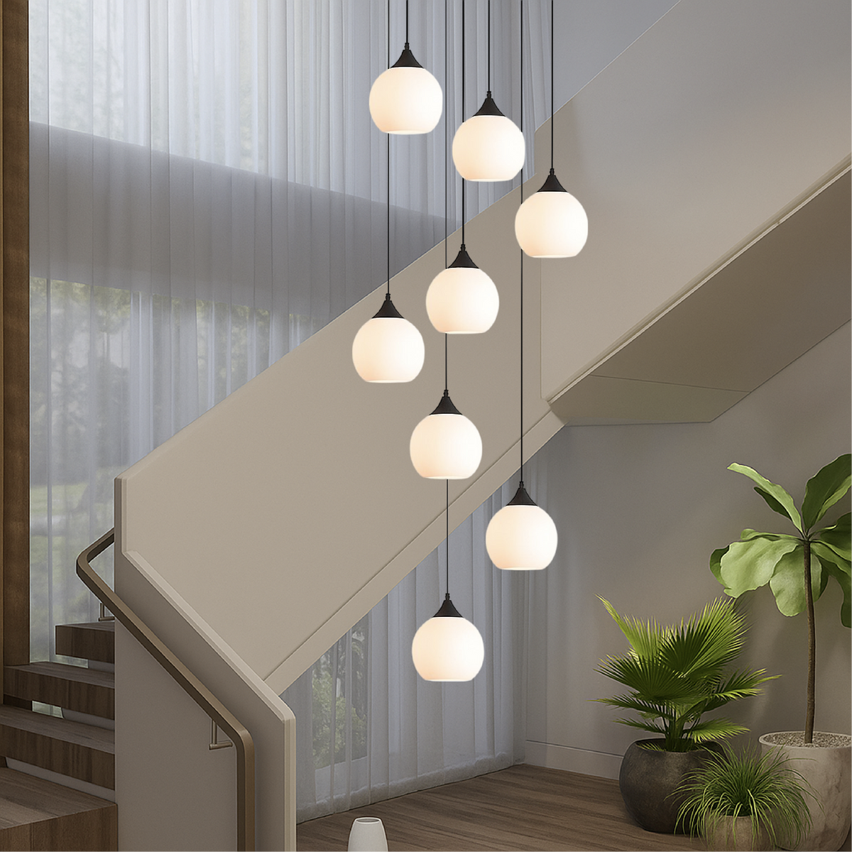Spiral Stairway Crystal Chandelier LED Multi-Story Foyer Ceiling Light Height-Adjustable Modern Entryway Hanging Fixture for Grand Staircase | Thomler