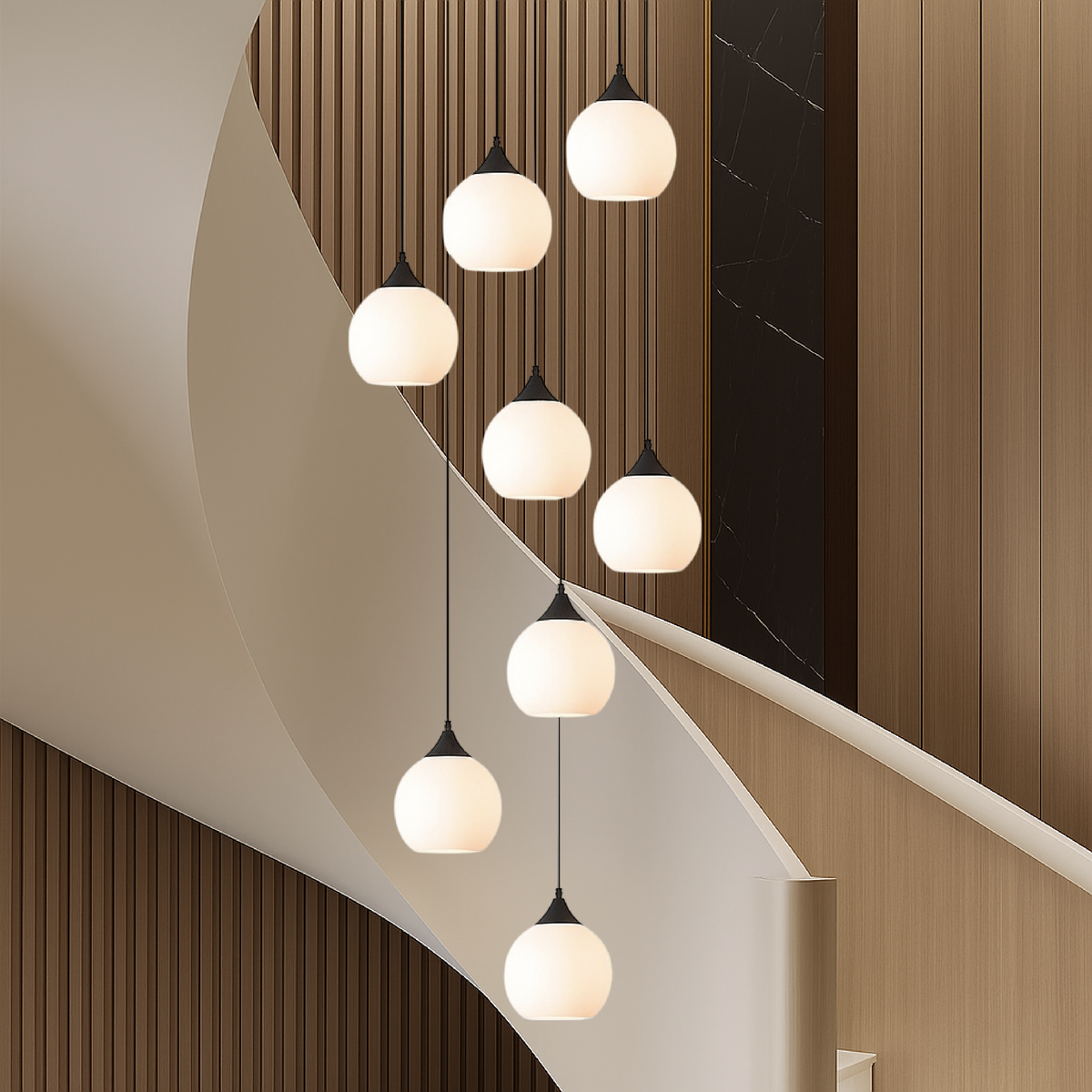 Spiral Stairway Crystal Chandelier LED Multi-Story Foyer Ceiling Light Height-Adjustable Modern Entryway Hanging Fixture for Grand Staircase | Thomler