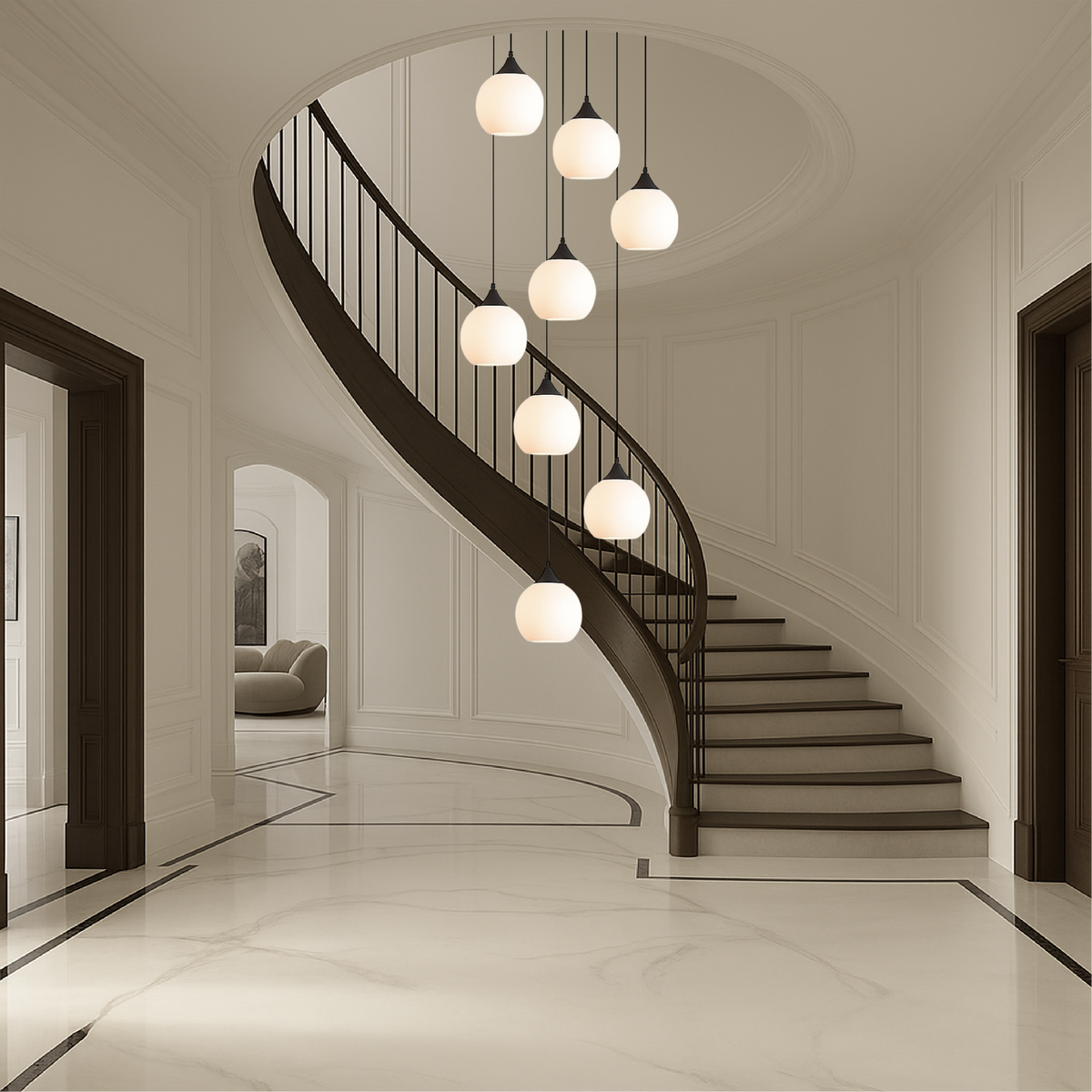 Spiral Stairway Crystal Chandelier LED Multi-Story Foyer Ceiling Light Height-Adjustable Modern Entryway Hanging Fixture for Grand Staircase | Thomler