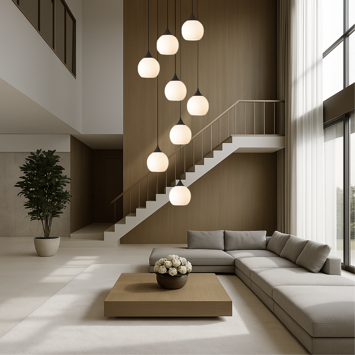 Spiral Stairway Crystal Chandelier LED Multi-Story Foyer Ceiling Light Height-Adjustable Modern Entryway Hanging Fixture for Grand Staircase | Thomler