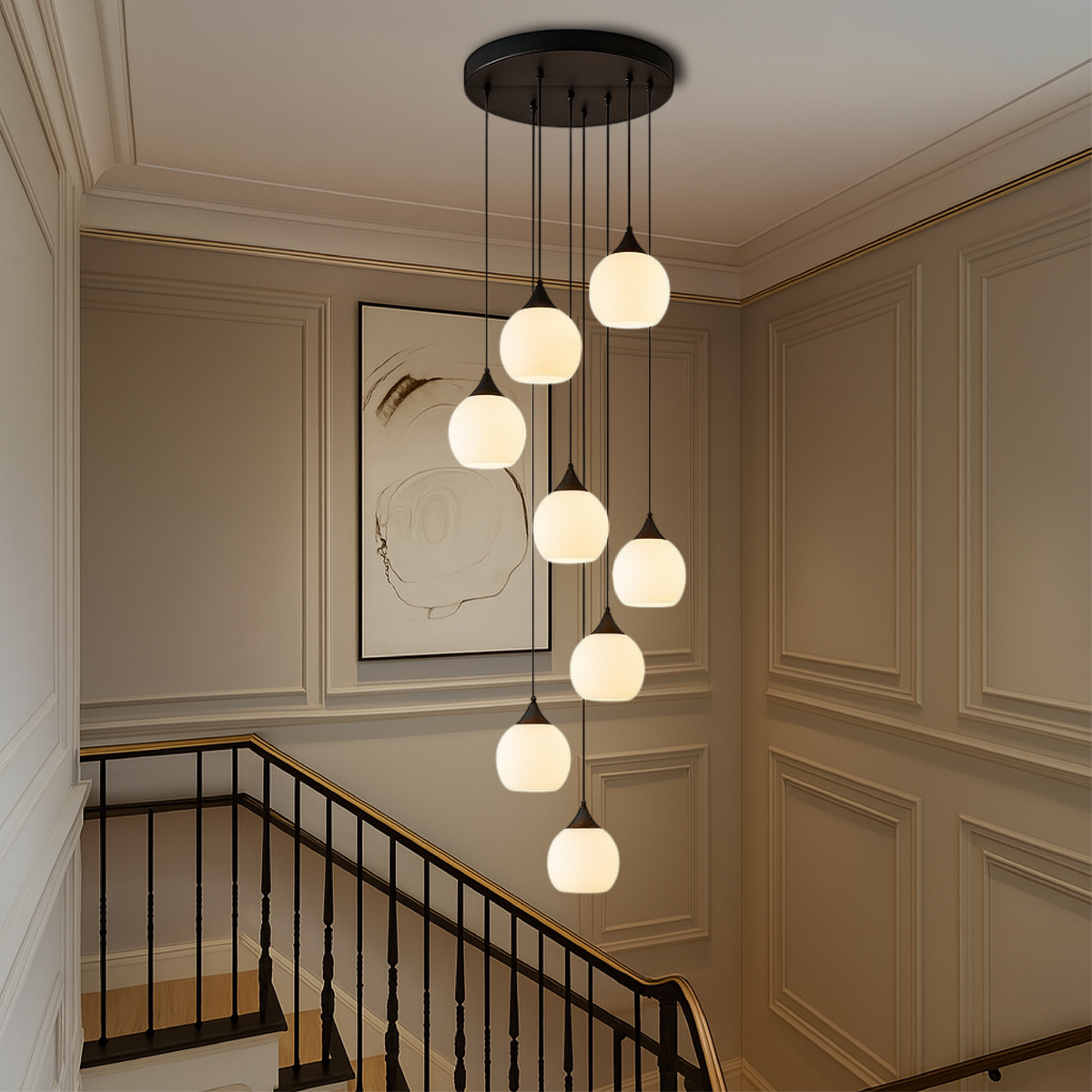 Spiral Stairway Crystal Chandelier LED Multi-Story Foyer Ceiling Light Height-Adjustable Modern Entryway Hanging Fixture for Grand Staircase | Thomler