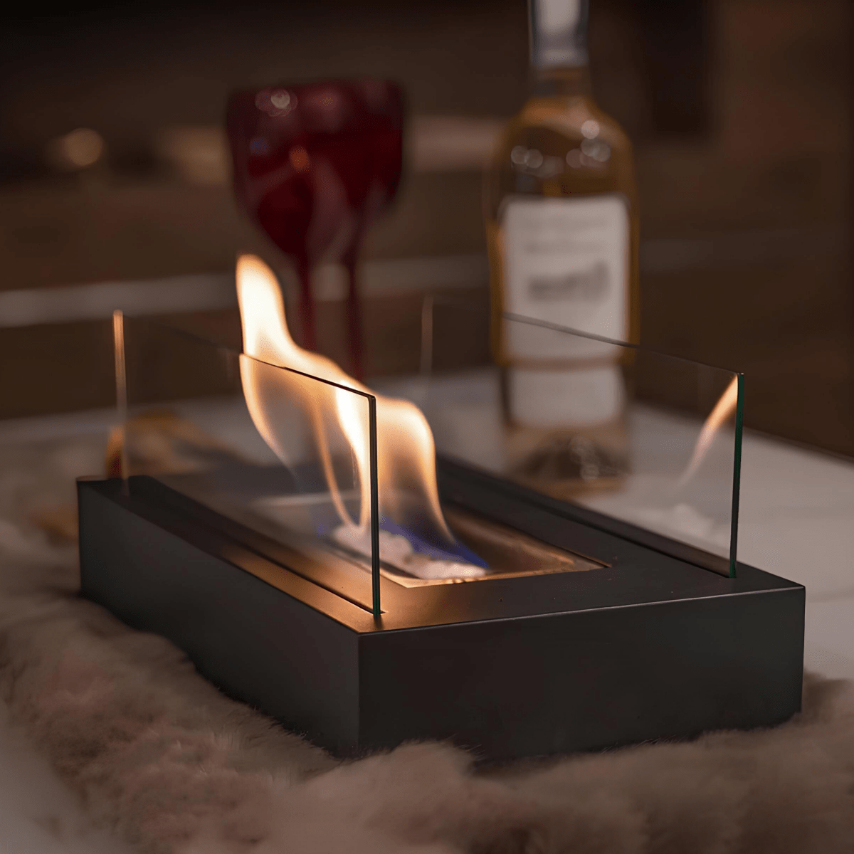 Tabletop Bioethanol Fireplace – Portable Indoor Outdoor Fire Pit with Real Flame for Dining Table Living Room Patio Decor | Thomler