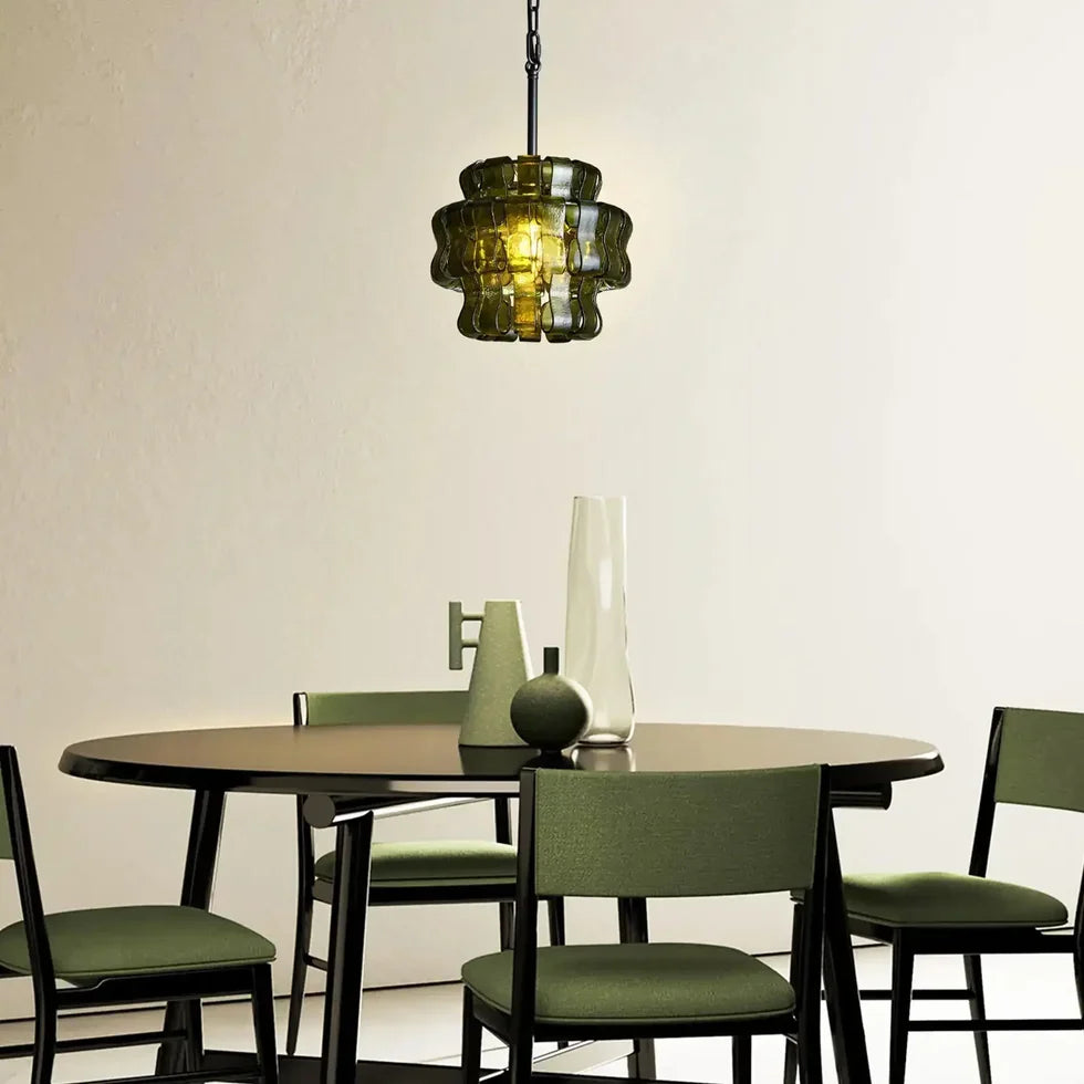 Curved Textured Glass Pendant Light with Metal Canopy for Dining Room Kitchen Island | Thomler