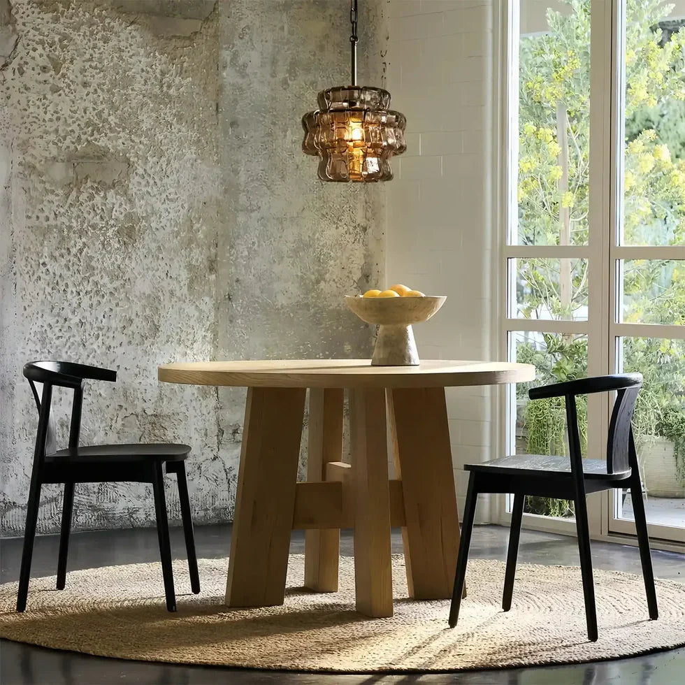 Curved Textured Glass Pendant Light with Metal Canopy for Dining Room Kitchen Island | Thomler