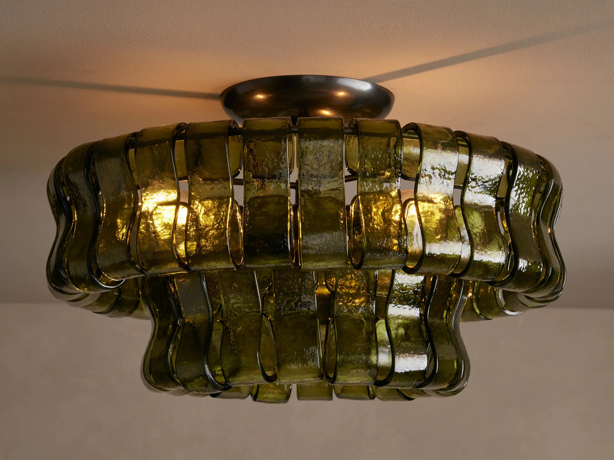 Textured Glass Flush Mount Ceiling Light 18-Inch Brass Finish 3-Light Modern Fixture for Living Room Bedroom Dining Room Entryway | Thomler