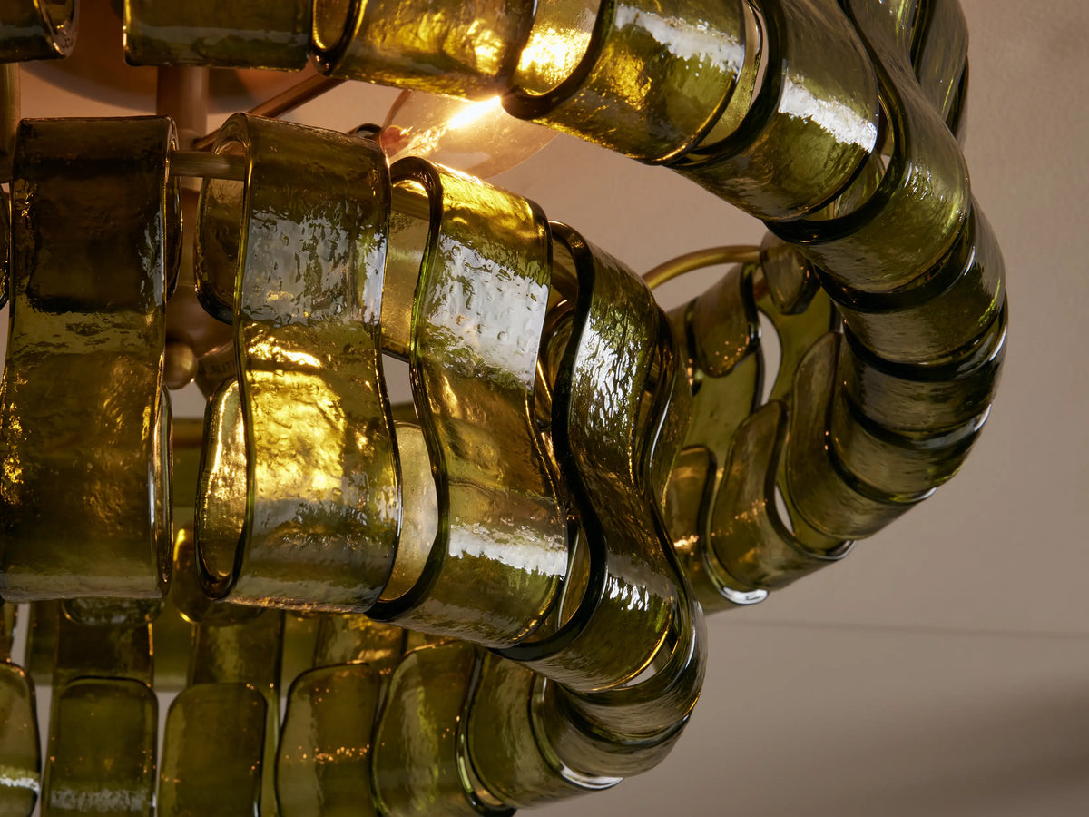 Textured Glass Flush Mount Ceiling Light 18-Inch Brass Finish 3-Light Modern Fixture for Living Room Bedroom Dining Room Entryway | Thomler