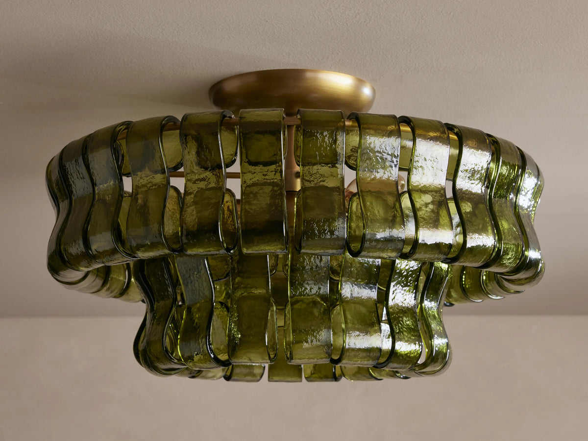 Textured Glass Flush Mount Ceiling Light 18-Inch Brass Finish 3-Light Modern Fixture for Living Room Bedroom Dining Room Entryway | Thomler