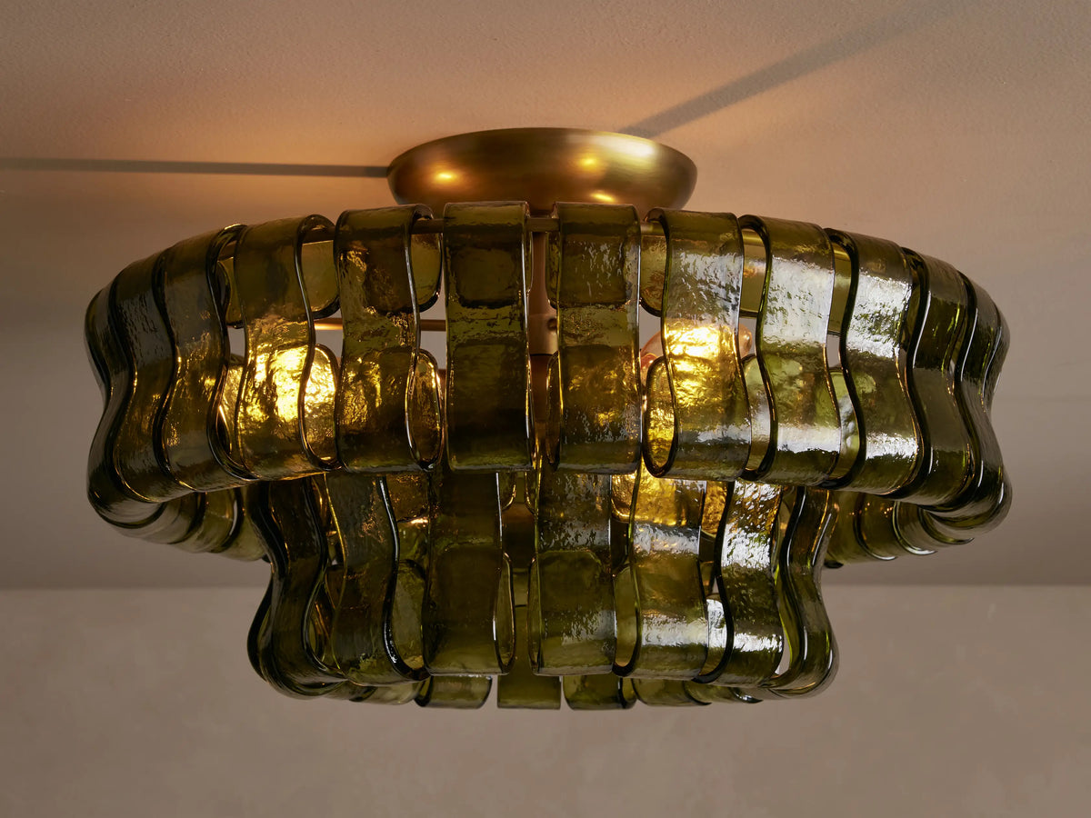 Textured Glass Flush Mount Ceiling Light 18-Inch Brass Finish 3-Light Modern Fixture for Living Room Bedroom Dining Room Entryway | Thomler
