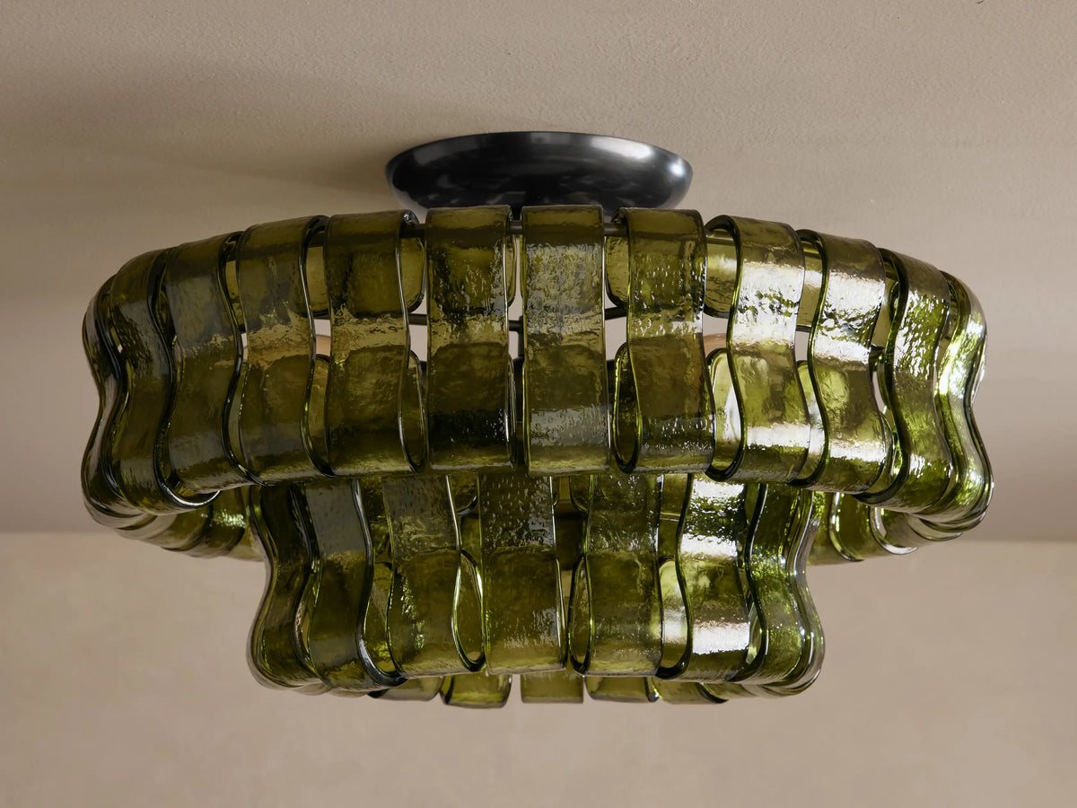 Textured Glass Flush Mount Ceiling Light 18-Inch Brass Finish 3-Light Modern Fixture for Living Room Bedroom Dining Room Entryway | Thomler