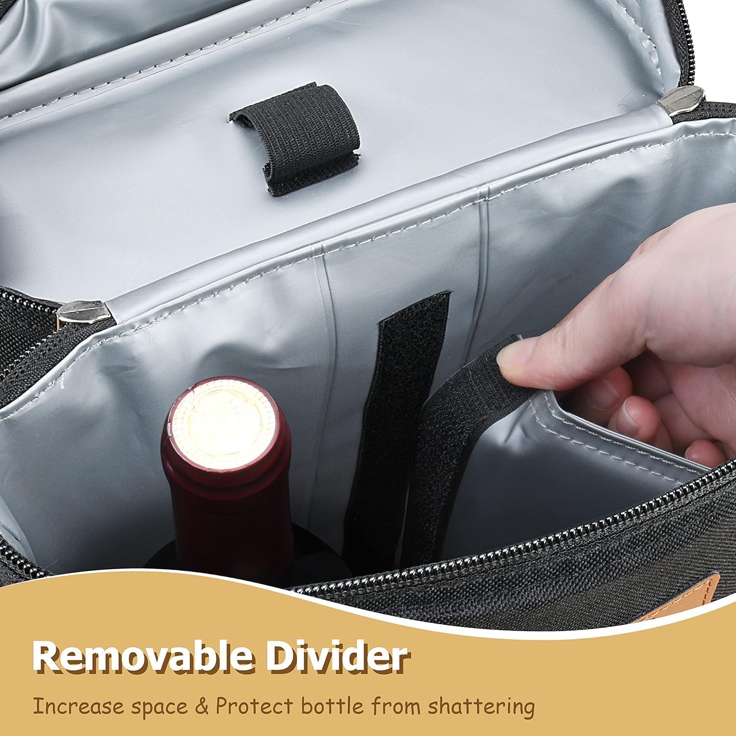 Double-Bottle Wine Tote with Padded Divider & Insulated Lining for Picnics, Travel, Parties | Thomler