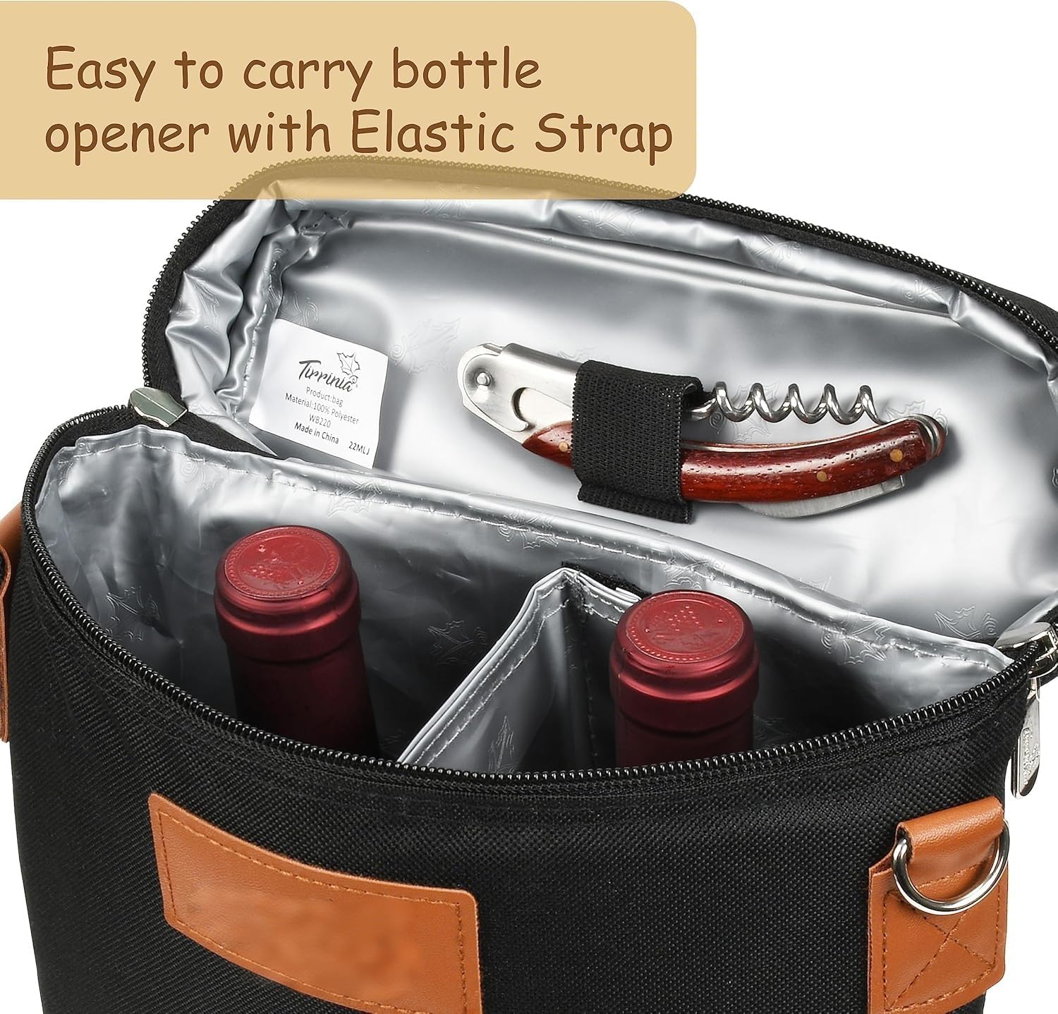 Double-Bottle Wine Tote with Padded Divider & Insulated Lining for Picnics, Travel, Parties | Thomler