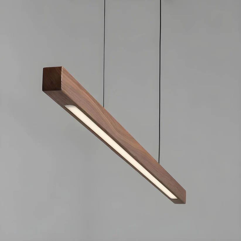 Linear Wood LED Pendant Light for Kitchen Island & Dining – Scandinavian Modern Hanging Fixture in Pine or Walnut | Thomler