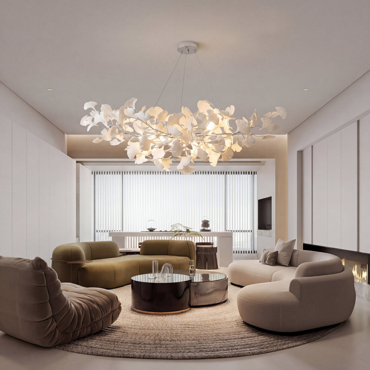 Porcelain Leaf Chandelier Modern Nature-Inspired LED Ceiling Fixture for Dining Room & Kitchen Island Gold Nickel Finish Adjustable Height | Thomler