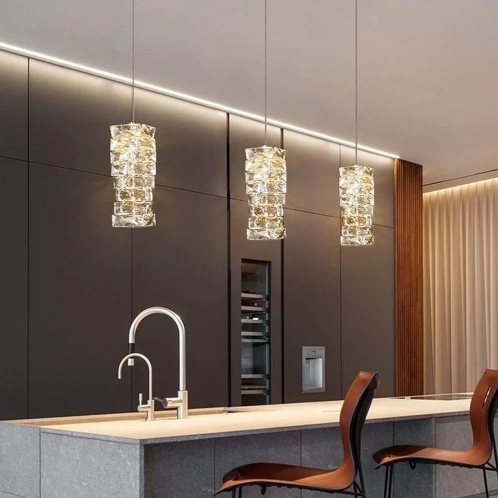 Pendant Light Crystal 12.0 cm LED Gold Chrome Kitchen Island Dining Room Hanging Ceiling Light Ice Block Design | Thomler