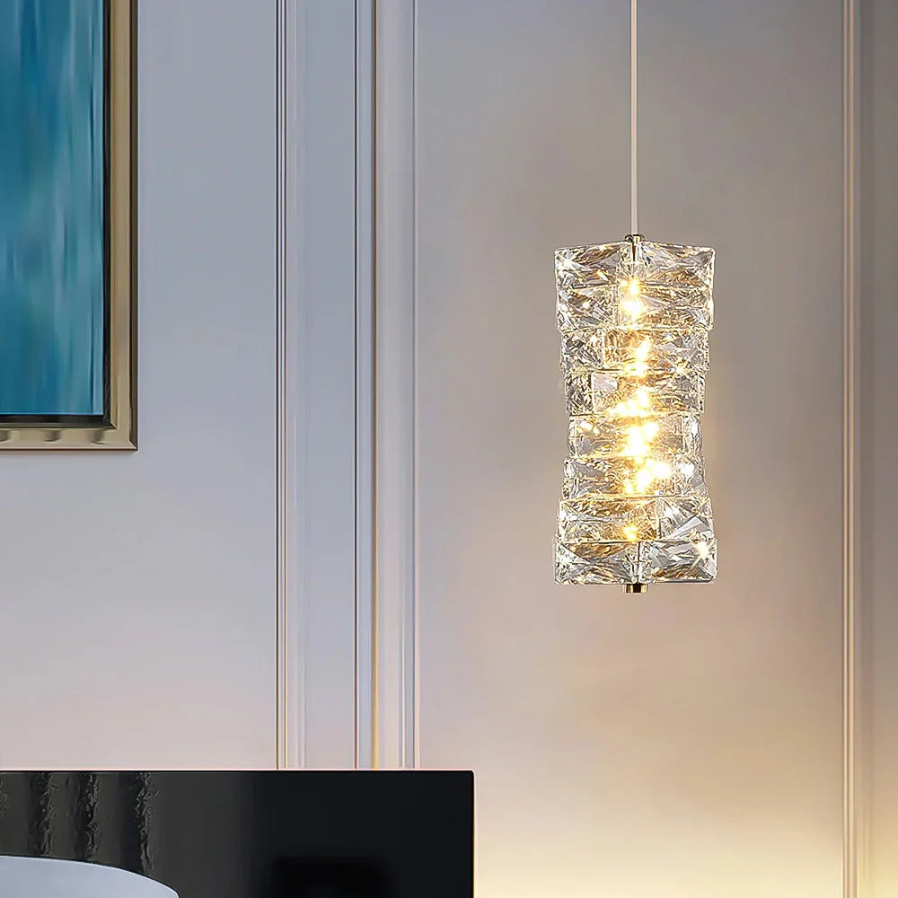 Pendant Light Crystal 12.0 cm LED Gold Chrome Kitchen Island Dining Room Hanging Ceiling Light Ice Block Design | Thomler