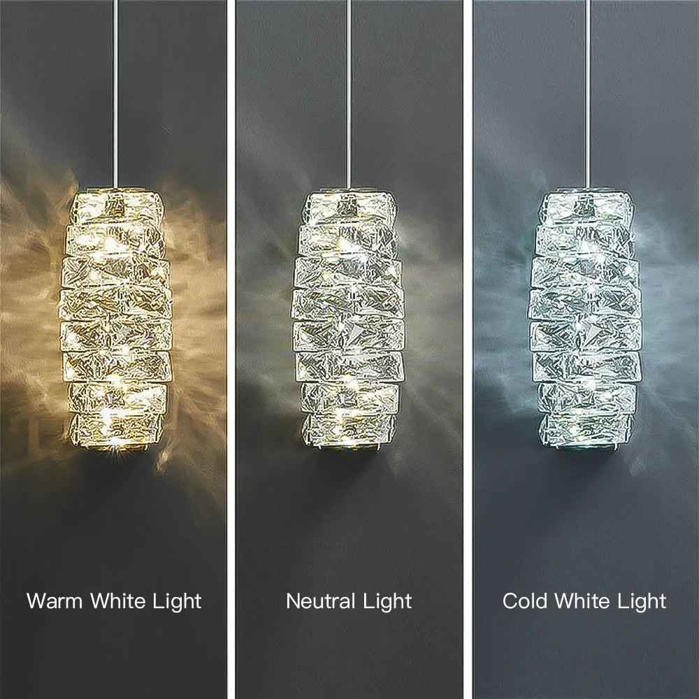 Pendant Light Crystal Stacked Glass 9.8 in LED Kitchen Island Dining Room Hanging Ceiling Fixture Modern Contemporary | Thomler